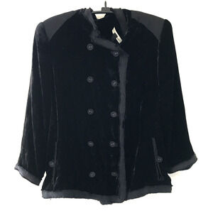 Elizabeth James Black Silk Velvet Double Breasted Vtg Style Button Jacket 8 40"